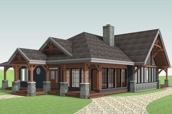 Cozy-Inlet-Kawartha-Lakes-Ontario-Canadian-Timberframes-Design-Front-Right-Elevation